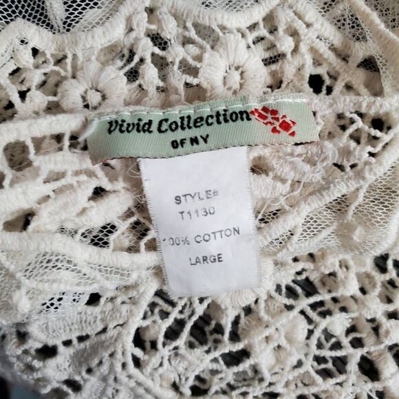 Vivid Collection of NY Women’s Ivory Crochet Lace Vest Large Boho Festival Top - Picture 10 of 11